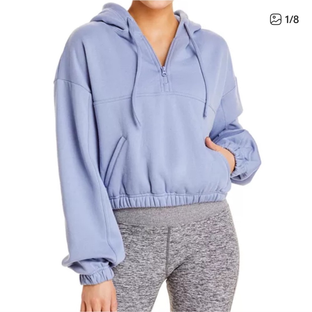 ALO Half Zip Crop Hoodie in Blue Moon